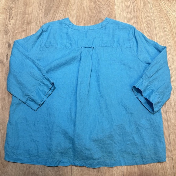 John Mark Aqua 100% Linen Top Button Up Tie Front Blouse Women's XL Boho Artsy - Picture 7 of 7